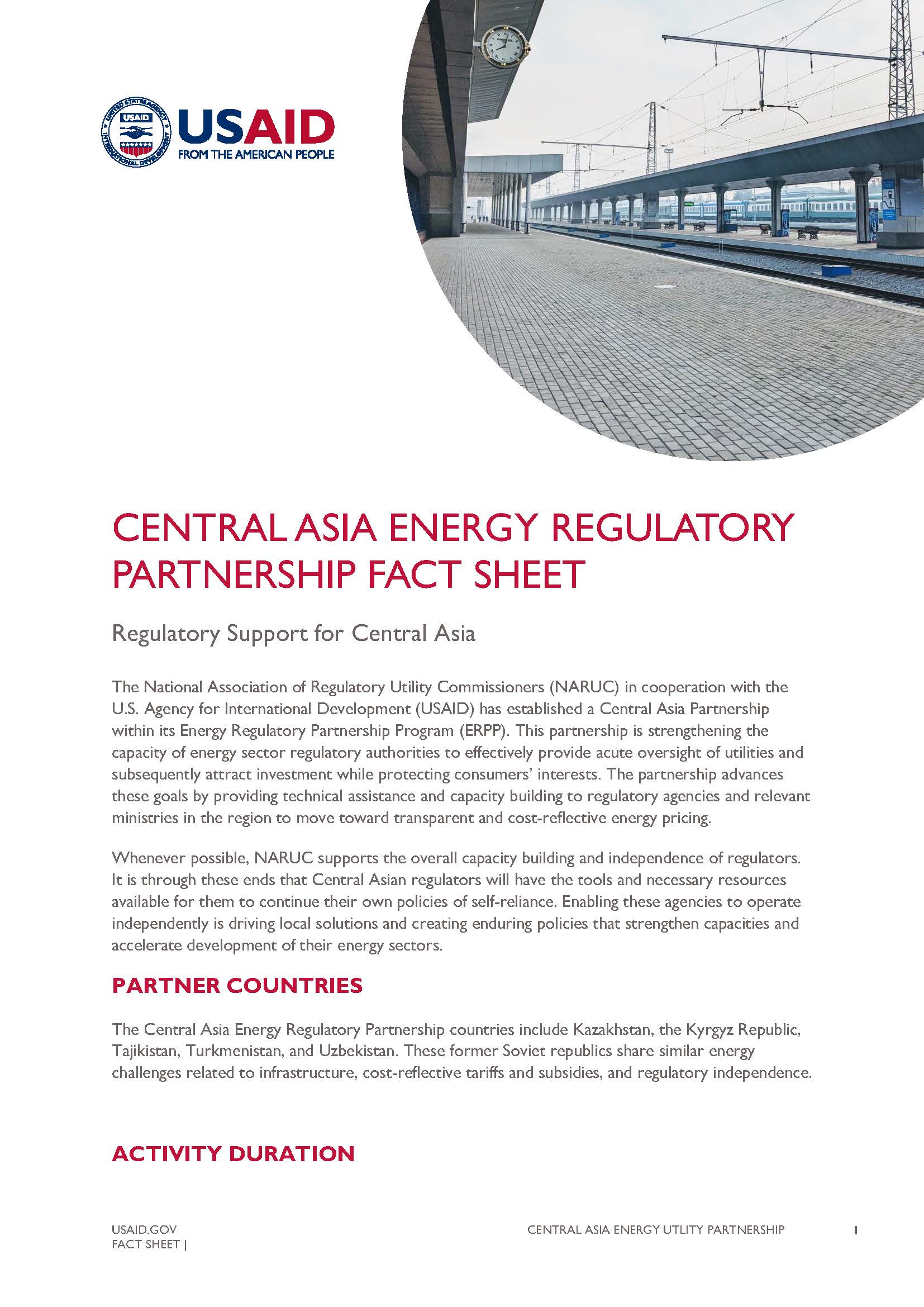 Central Asia Energy Regulatory Partnership Fact Sheet