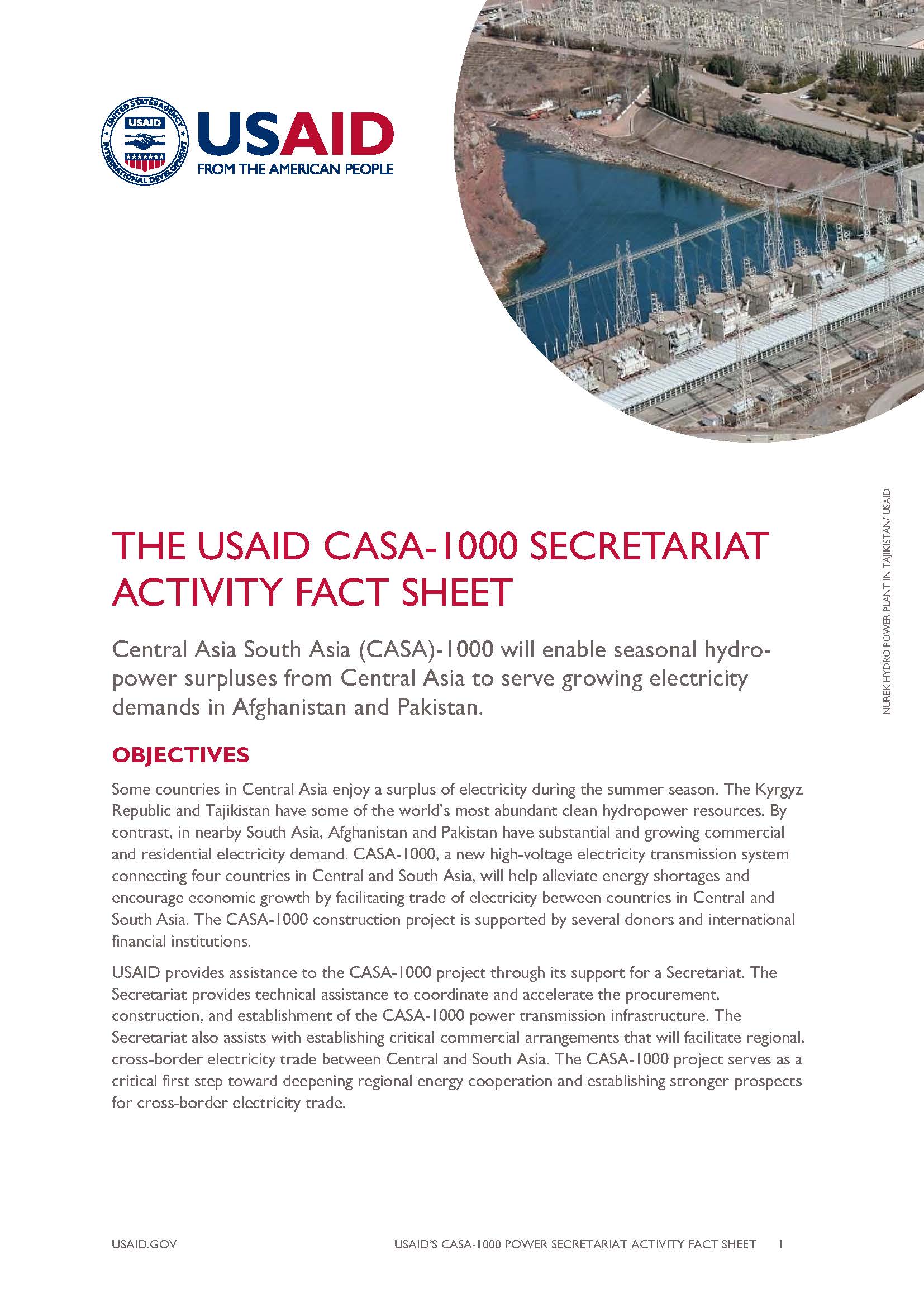 The USAID CASA-1000 Fact Sheet