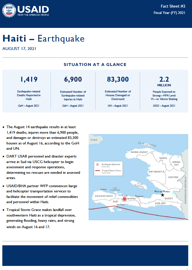 08.17.2021 USAID-BHA Haiti Earthquake Fact Sheet #2