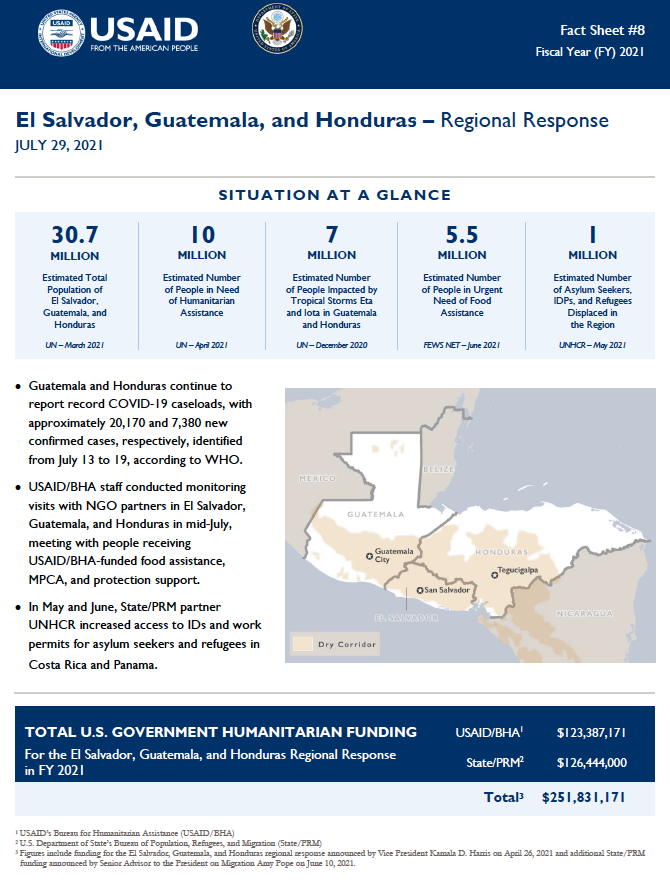 07.29.2021 El Salvador Guatemala and Honduras Regional Response Fact Sheet #8