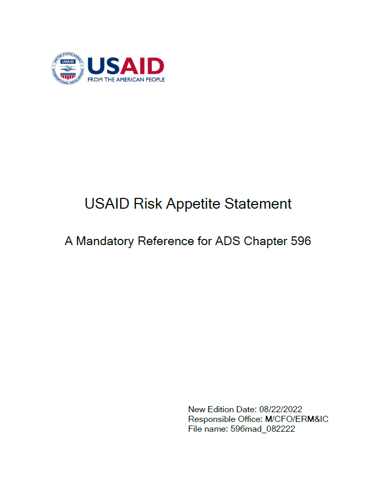 USAID Risk-Appetite Statement - August 2022  (Click to download PDF)