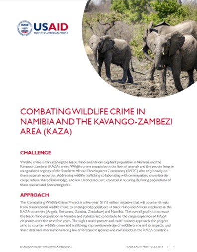 Combating Wildlife Crime In Namibia And The Kavango Zambezi Area (Kaza) Fact Sheet