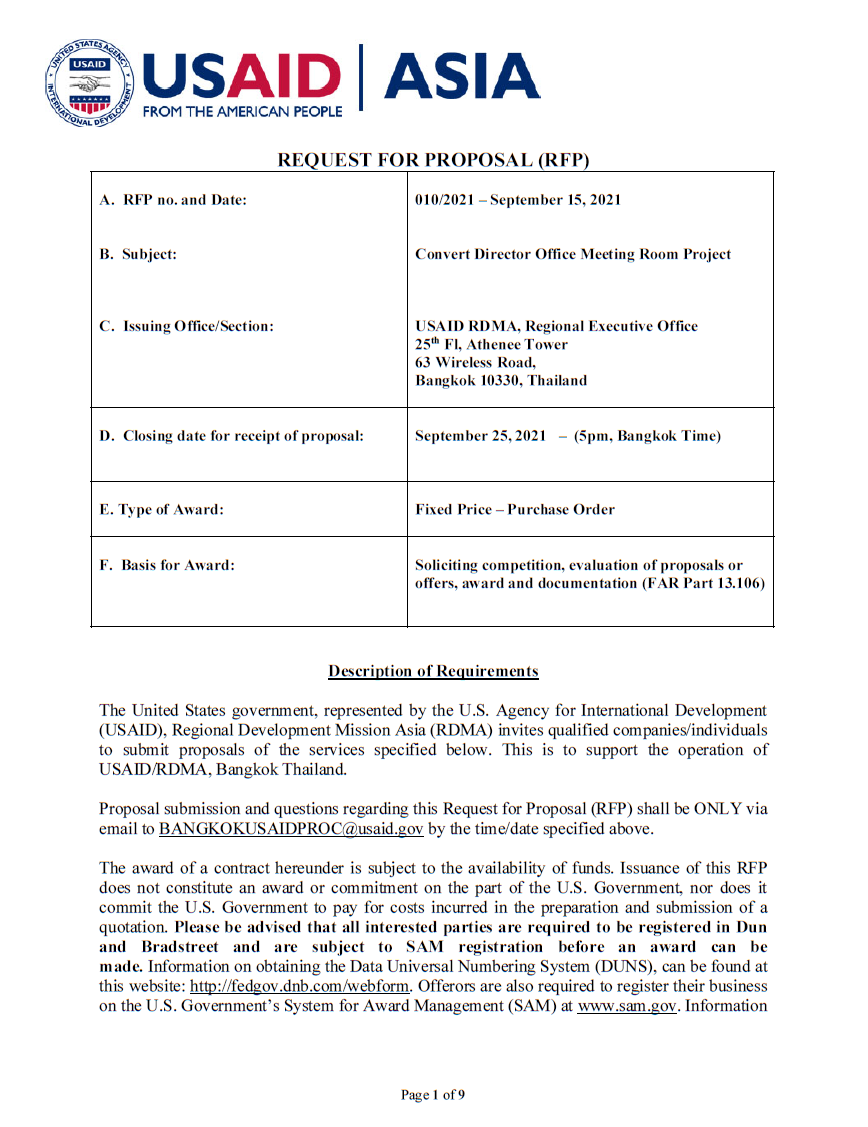 RFP010/2021 Convert Director Office Meeting Room Project