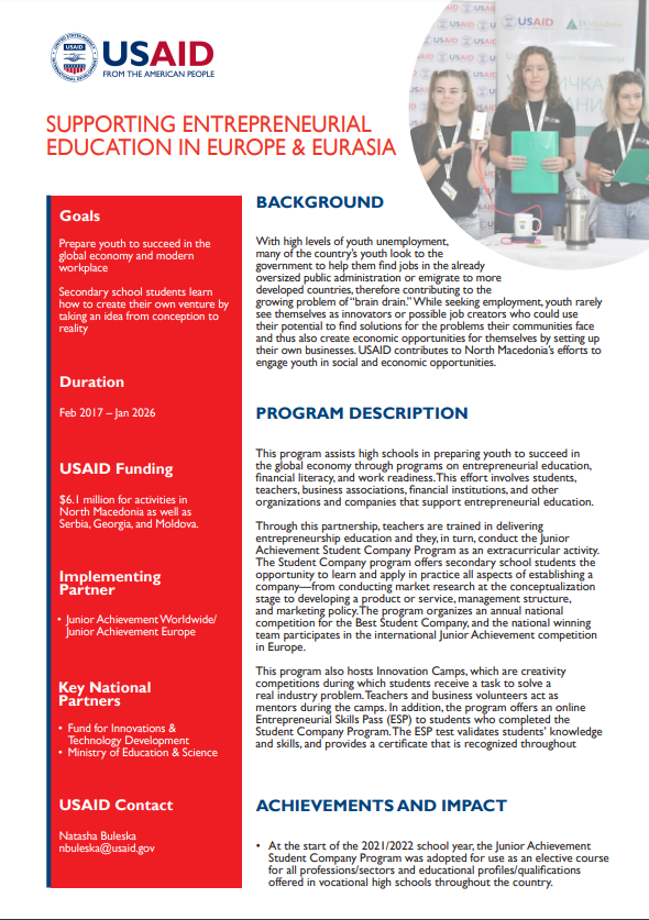 Supporting Entrepreneurial Education in Europe and Eurasia Fact Sheet 