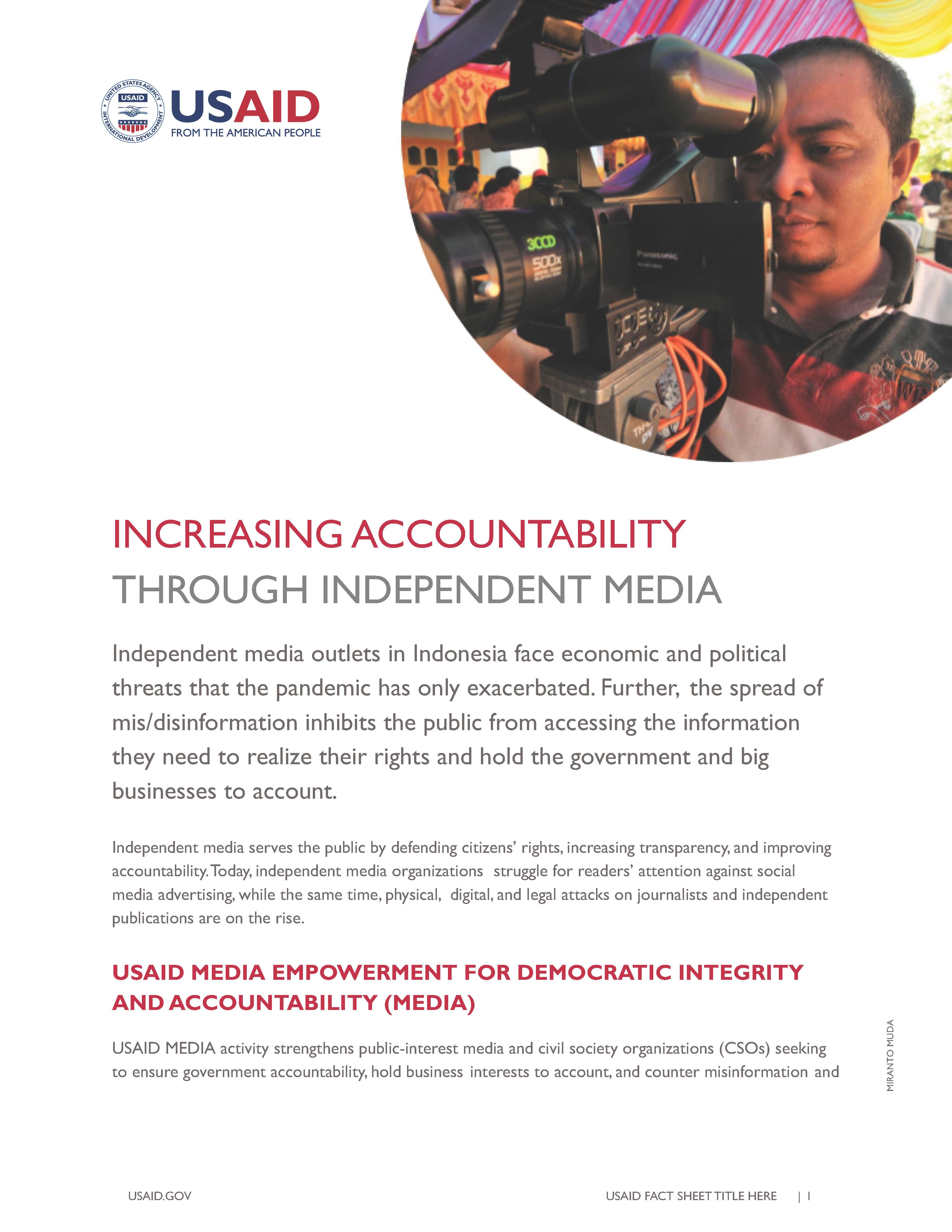 USAID Media Empowerment for Democratic Integrity and Accountability (MEDIA)