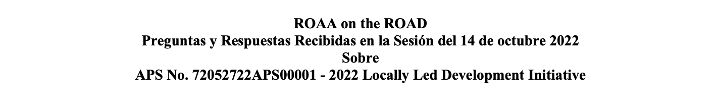 ROAA on the ROAD - Preguntas y Respuestas sobre APS No. 72052722APS00001