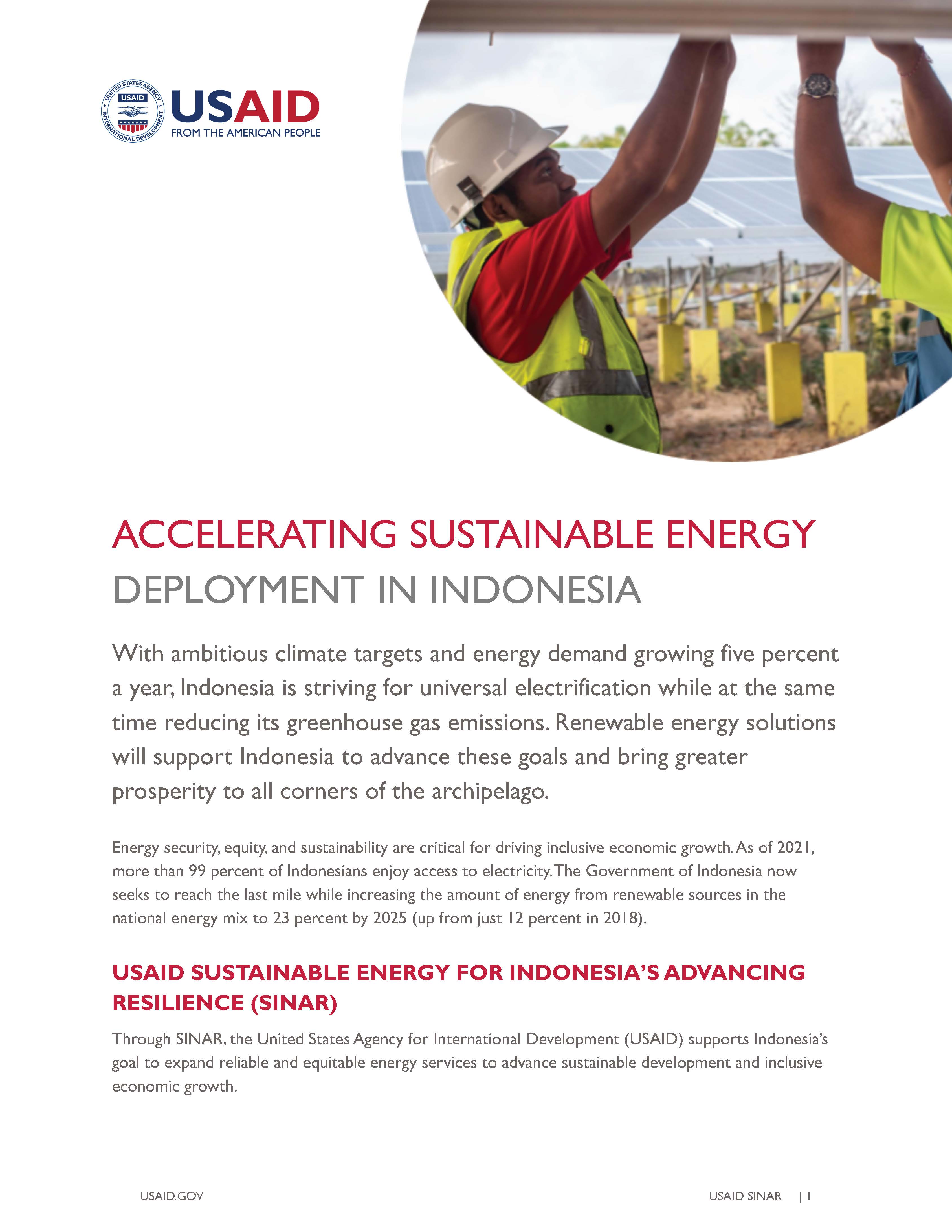 USAID SINAR: Accelerating Sustainable Energy Deployment in Indonesia