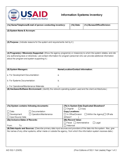 AID 502-1 (Information Systems Inventory)