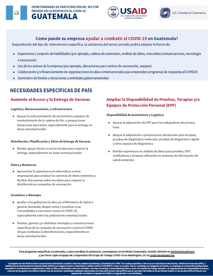 Oportunidades De Participación Del Sector Privado En La Respuesta Al COVID-19:  Guatemala