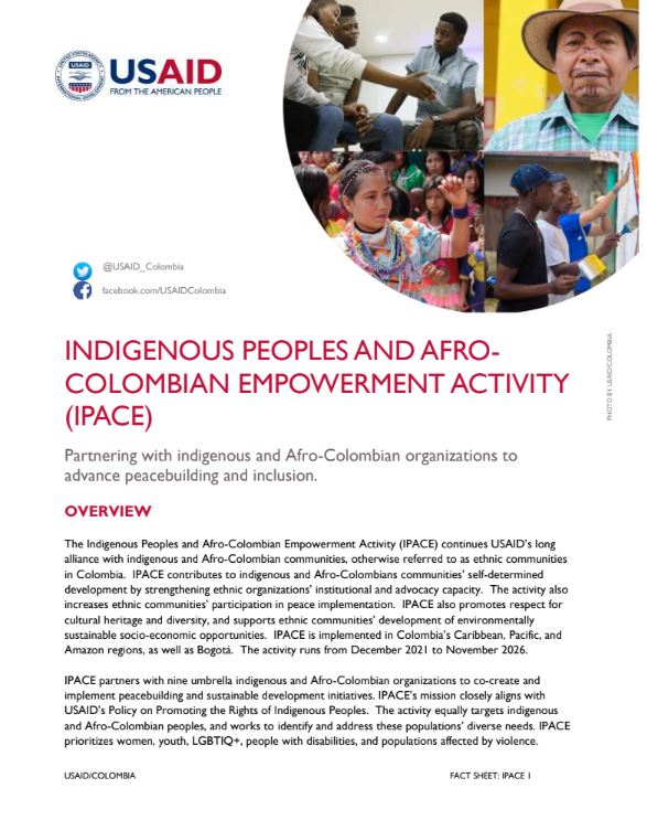 Indigenous Peoples and Afro-Colombian Empowerment Activity (IPACE) Fact Sheet