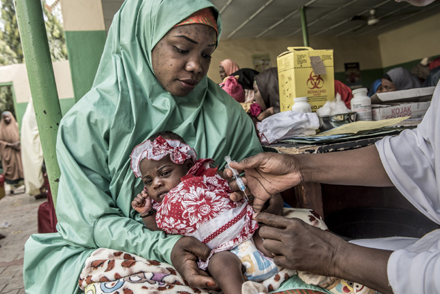 A vaccine is administered to an infant