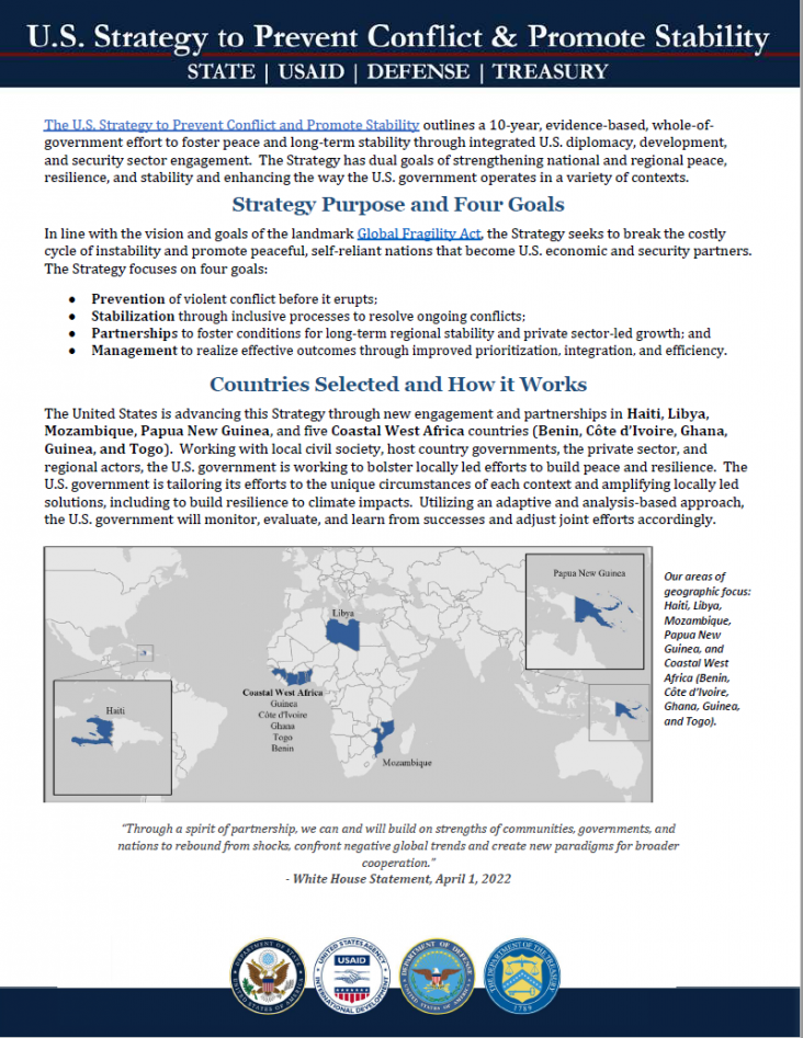 U.S. Strategy to Prevent Conflict and Promote Stability Fact Sheet