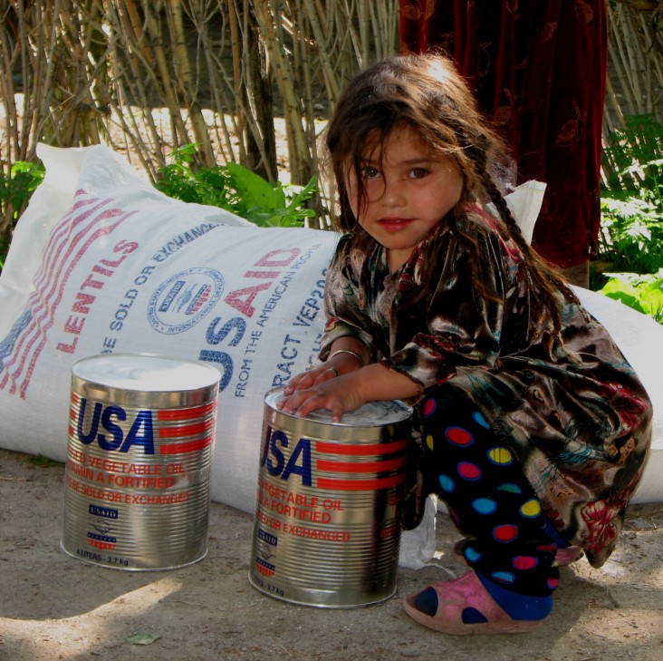 Families such as this one received  flour, lentils, and vegetable 