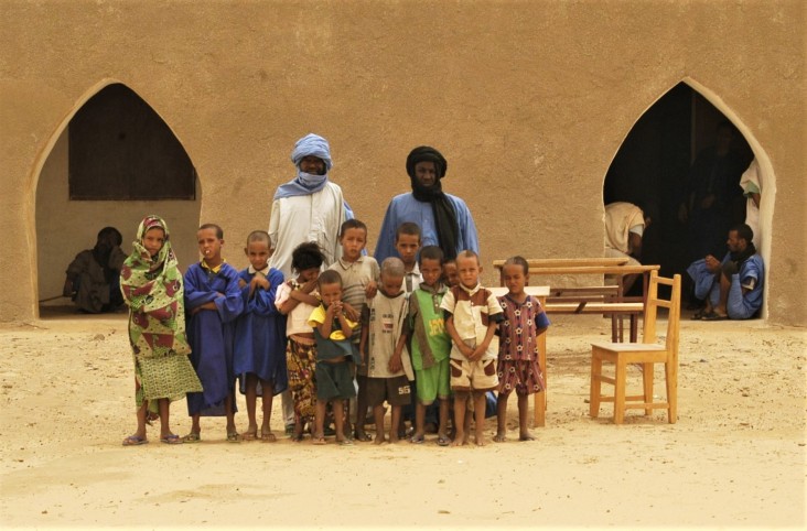 Teachers and students at a school in northern Mali