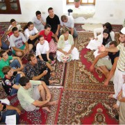 Albanian youth in a group discussion at a local mosque.