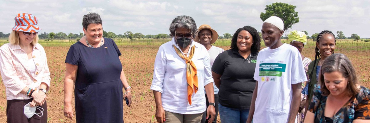 U.S. Ambassador to the United Nations Linda Thomas-Greenfield visited a demonstration farm to interact with farmers in northern Ghana about fertilizers and food security